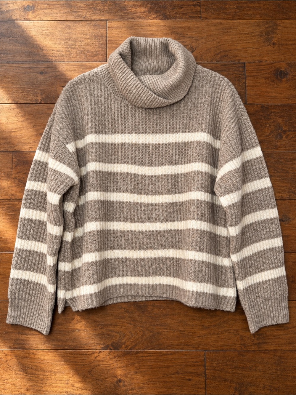 Evolution Striped Taupe & White Turtleneck Sweater Sz XL NWOT